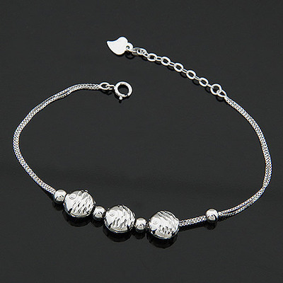 车花双层圆球鱼银手链|韩国饰品批发|银饰批发|银饰品