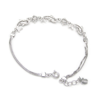 860463-八心八箭海豚银手链|韩国饰品批发|银饰批发|银饰品