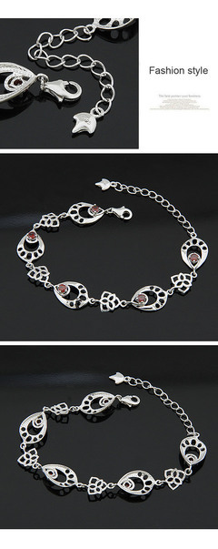 红钻镂空水滴银手链|韩国饰品批发|银饰批发|银饰品