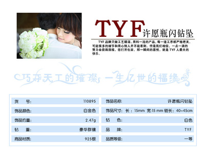 TYF 纯银吊坠 925银时尚项饰 许愿瓶纯银镶皓钻坠子 一件起批发