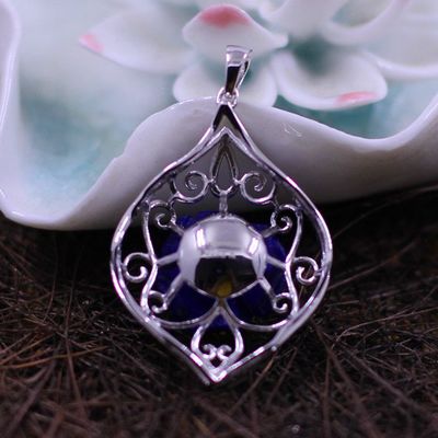 【人品银品】泰银批发S925银饰精美青金石雕玫瑰花吊坠