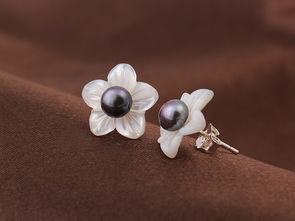 珍珠贝925纯银紫荆花耳环 花朵耳钉款 编号l2082