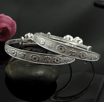 纯银中花小孩手镯(字词随机),规格:6.5mm,手镯批发