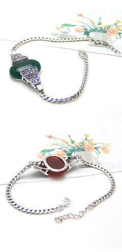 260074-泰银马克赛玛瑙手链(颜色随机)|韩国饰品批发|银饰批发|银饰品