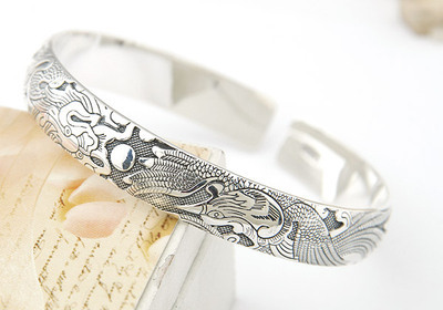 1500013泰国民族风俗龙凤呈祥手镯|韩国饰品批发|银饰批发|银饰品