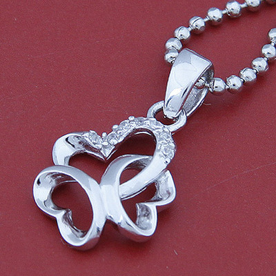 镶钻蝴蝶银吊坠|韩国饰品批发|银饰批发|银饰品