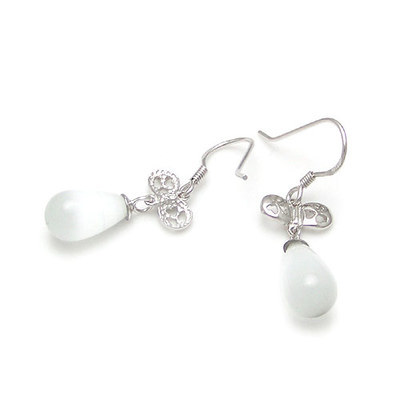 蝴蝶结 水滴银耳环|韩国饰品批发|银饰批发|银饰品