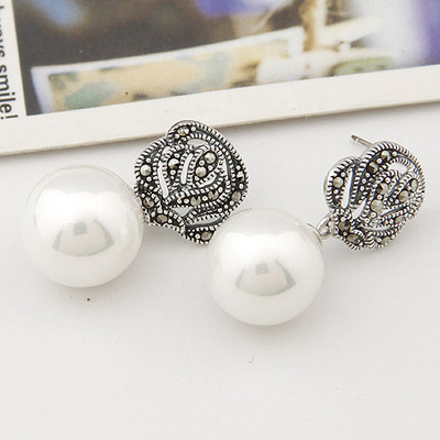 210134泰银玫瑰花珍珠耳钉 优雅韩式银饰批发指南