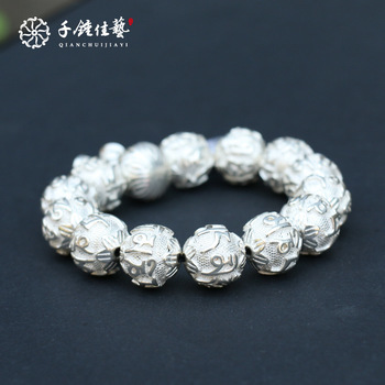 S999足银藏文圆珠手串 男士银饰批发的新标杆
